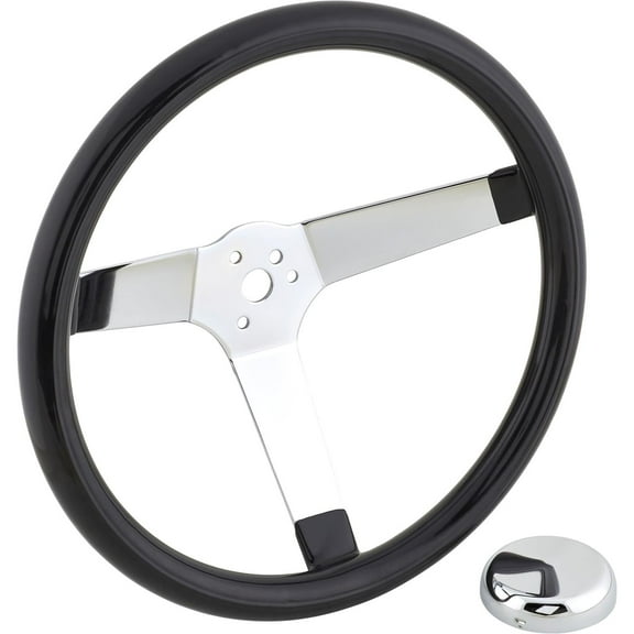 Classic Solid Spoke 13 Inch Black Steering Wheel - No Holes