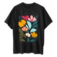 thumbnail image 4 of Fznquz Black Plus Size Tops for Women Floral Dressy Casual Short Sleeve Shirts Summer Loose Fit Crew Neck Womens Blouses, 4 of 7