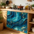 thumbnail image 6 of Teal Blue Marble Cabinet Curtain 35"Wx35"L,Dustproof Under Sink Skirt with Self Adhesive Tape,Ink Painting Modern Abstract Yellow Cabinet Curtain Cover for Kitchen Sink,Bathroom Vanity,Laundry Room, 6 of 9