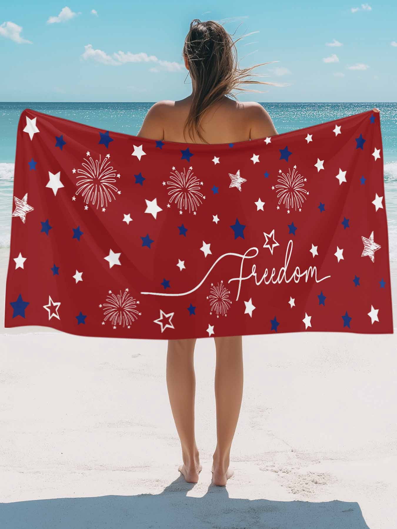 Patriotic 4th of July Beach Towels Blanket Soft & Absorbent Quick Dry Microfiber Red White Blue Stars Freedom Pool Towels for Swimming ,Yoga, Sports, Gym, Camping,Large 30X60in, Memorial Day Summer