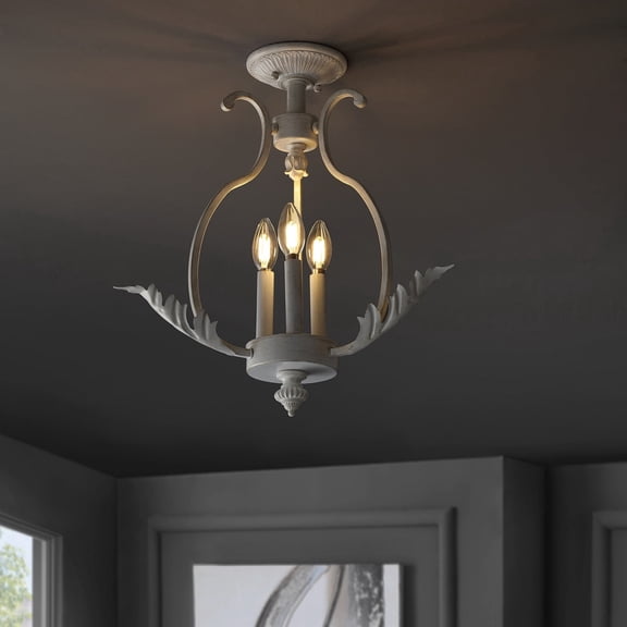 JONATHAN Y Austen 12.2" Metal LED Semi-Flush Mount, Antique White, JYL9522A