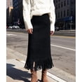 thumbnail image 5 of Suede Skirts for Women Fall Winter Midi Pencil Skirt with Tassel Black XL, 5 of 7