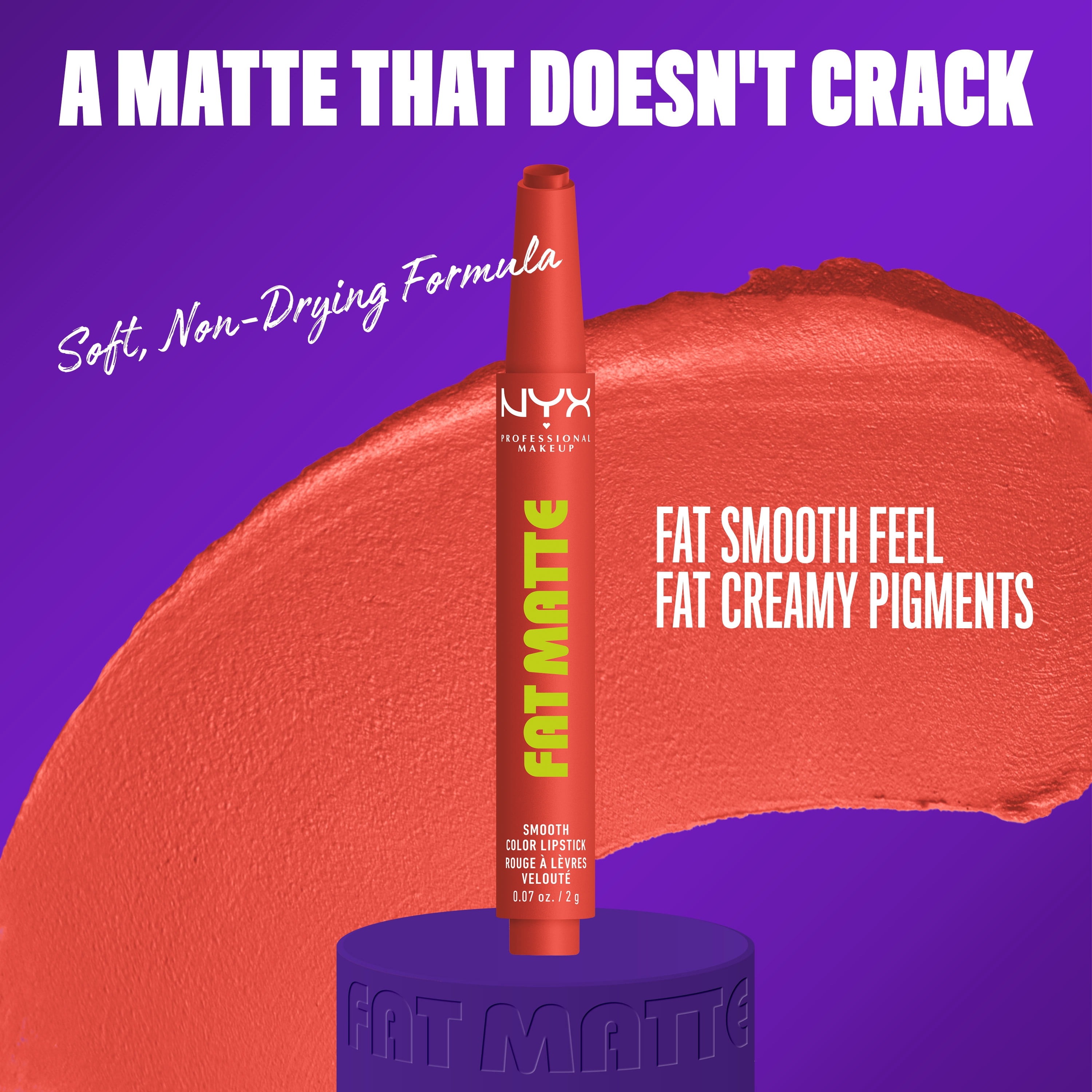 NYX Professional Makeup Fat Matte Lipstick, Smooth Color Long Lasting Lipstick, Coral Cuddlin', 0.07 oz
