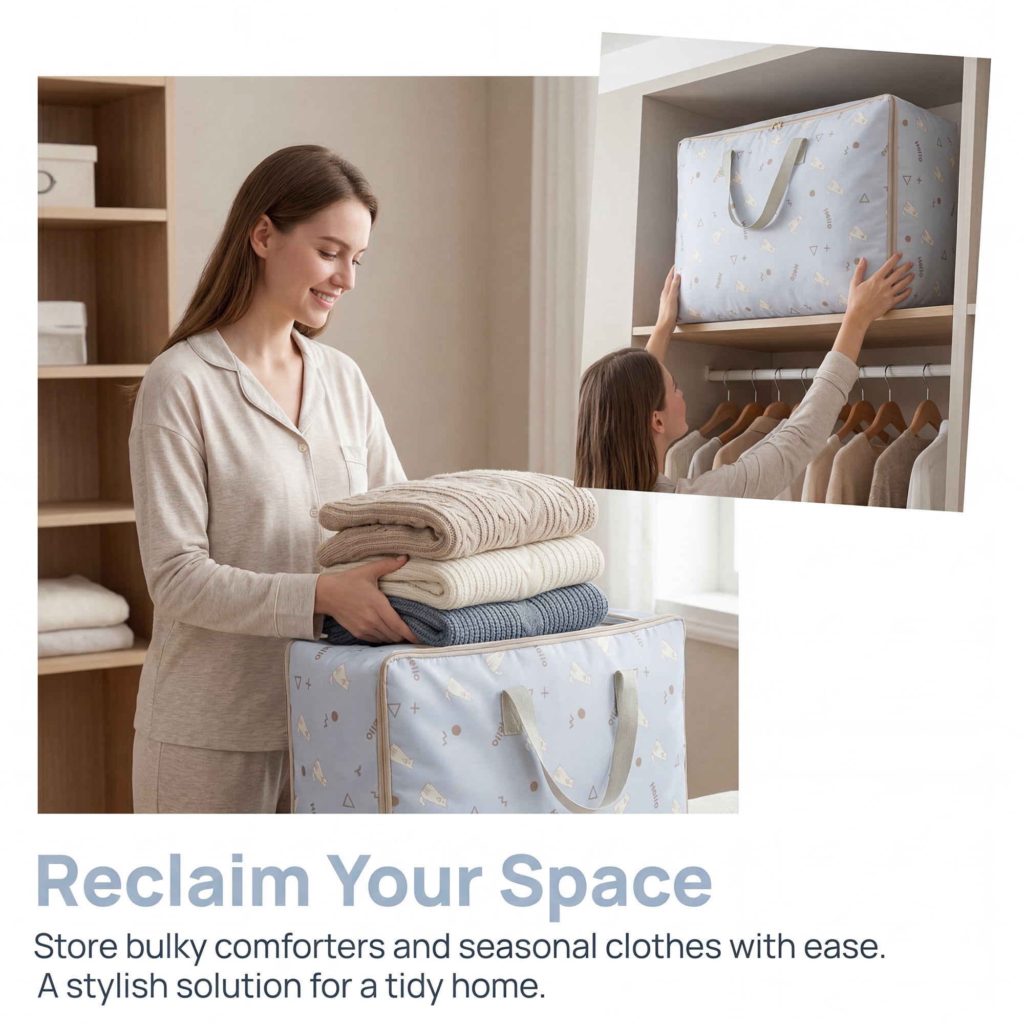 Unique Bargains Clothes Storage Bags for Organizing Clothing Light Blue 23.2"x19.7"x10.6"