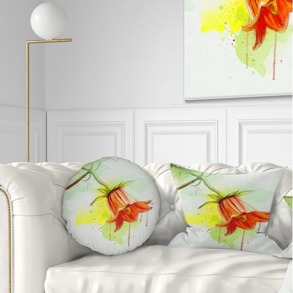 Designart Red Bellflower Sketch Watercolor - Floral Throw Pillow - 12x20