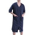 thumbnail image 2 of SWSMCLT Men's Waffle Robes Zip Up Side Split House Coat Side Split Knee Length Zipper Housecoat Knit Bathrobes Nightshirt Pocket Navy Small-Medium, 2 of 4