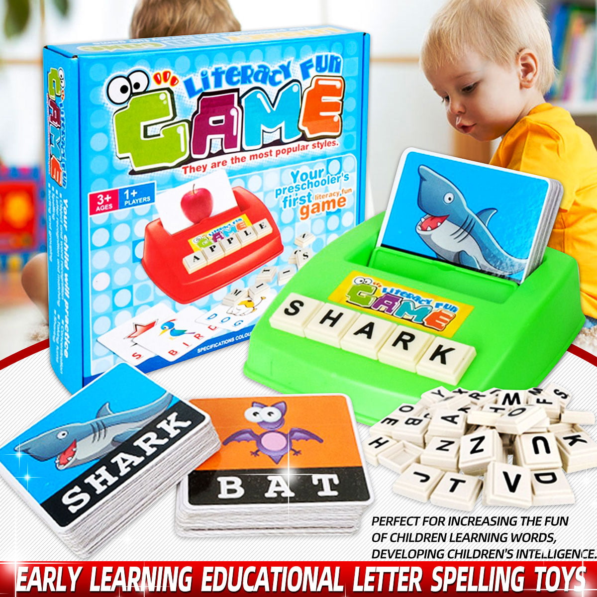 Baby Alphabet Card Machine Preschool Educational Matching Letter Game Letter Word Spelling Game Spell Toys Kids English Learning Toy 1Set Red