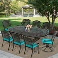 thumbnail image 6 of MEETWARM 9-Piece Outdoor Patio Dining Set, All-Weather Cast Aluminum Patio Conversation Set with 6 Stationary, 2 Swivel Rocker Chairs, 1 Oval Table, 8 Cushions, 2.2" Umbrella Hole, Ocean Blue, 6 of 7