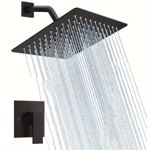 Matte Black Shower Faucet Set 8" Square Rainfall Shower Head With Mixing Valve Shower Faucet Set Rain Shower Head Combo With Mixer Valve Kit Wall Mounted