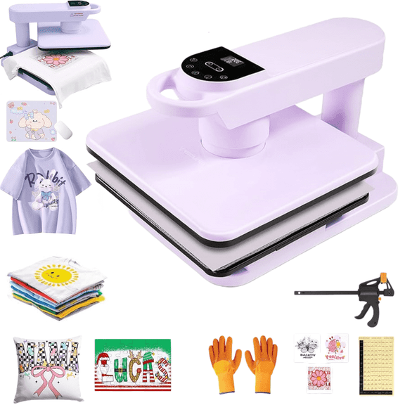 Adnoom Auto Heat Press Machine with Swivel Design,Auto Release & off,15x15 Sublimation Shirt Press with Higher Heating Height for T-Shirt,Heat Transfer Projects,Purple
