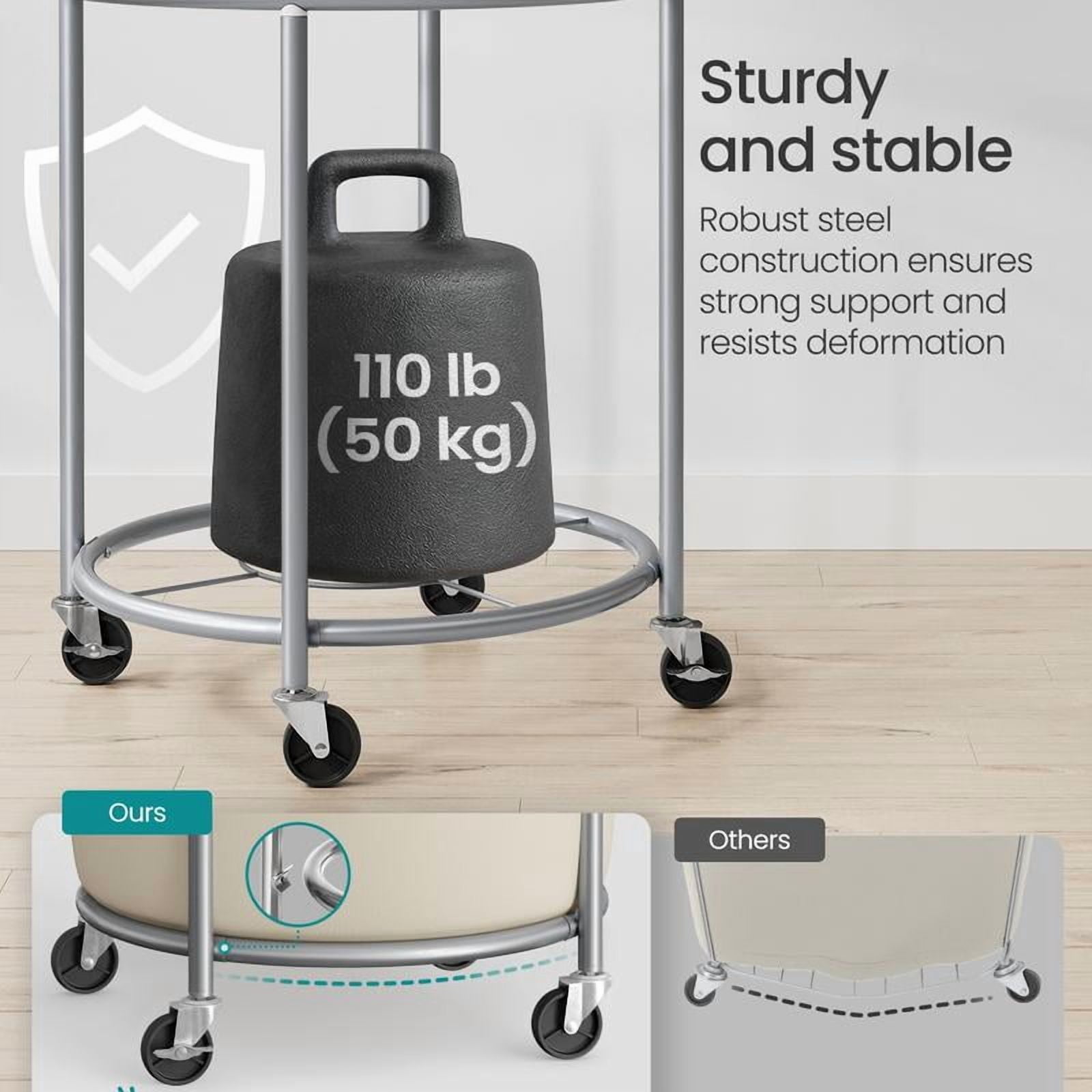 SONGMICS HOME Laundry Basket with Wheels, Rolling Laundry Hamper, Round Laundry Cart with Steel Frame and Removable Bag ,Organiser