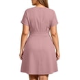 thumbnail image 4 of Gpaecead Women's Short Sleeve V Neck High Waist Dress Plus Size Business Casual Midi Dress With Pockets For Office And Interview Pink, 4 of 7