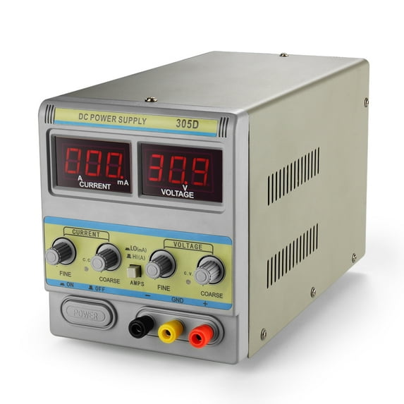 DC Power Supply Variable 30V 5A - Precision Adjustable 110V/220V Regulated Switching Circuit Digital Display Work Bench Power Supply with Alligator Clip AC Cable Lab Grade Equipment