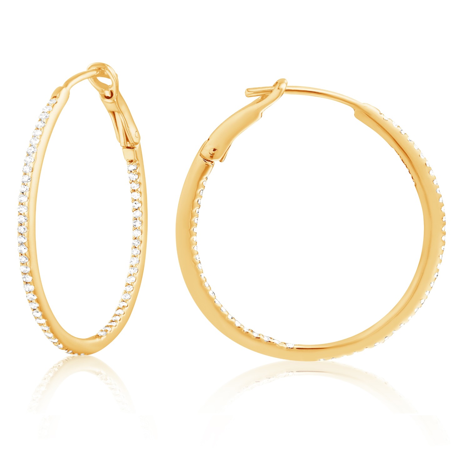 Brilliance Fine Jewelry 10K Yellow Gold 1.52MM x 28MM Hollow Round DiamondCut Hoop Earrings
