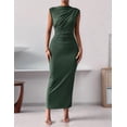 thumbnail image 4 of Women'S Ruched Bodycon Dress Summer Casual Sleeveless Back Slit Elegant Club Evening Cocktail Maxi Dresses Army Green S, 4 of 7