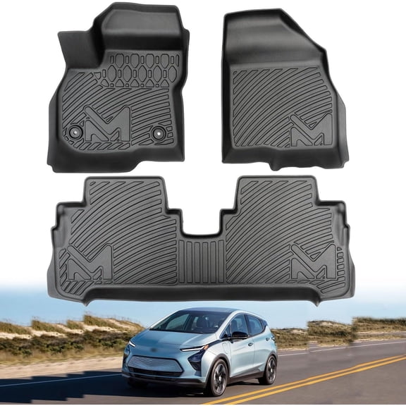 TPE Automotive Floor Mats Custom for 2017-2024 Chevrolet Bolt EV (Not for EUV), All Weather Cover Protection Waterproof Black Floor Liner Front & Rear Row Full Set Car Mats, 3PCS
