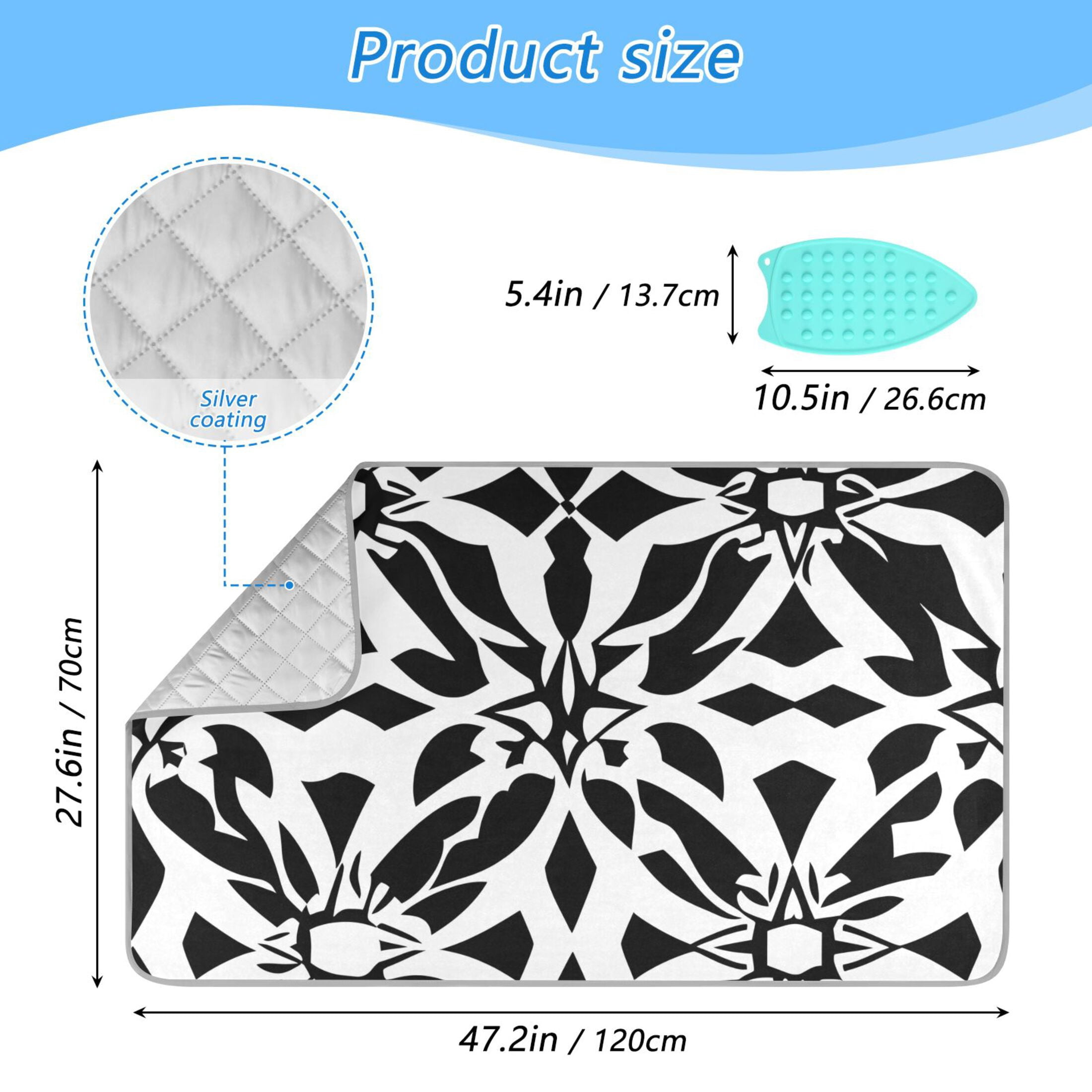 Black and White Art Pattern Ironing Mat Blanket for Table Top Travel Portable Ironing Board Pad 47.2x27.6 Inch