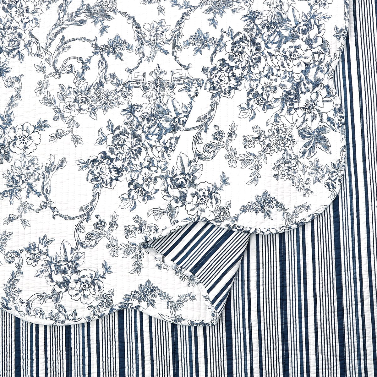Modern Heirloom Garden Toile Blue 3-Piece Reversible Quilt Set, King
