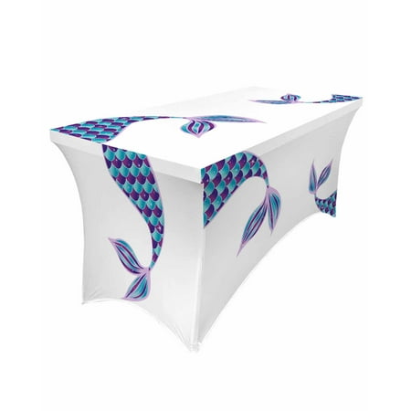 

Table Cloths for 5 foot Rectangle Tables Mermaid Tail Stretch Washable Fitted Tablecloth Protector Picnic Table Cover for Event Wedding Party Banquet