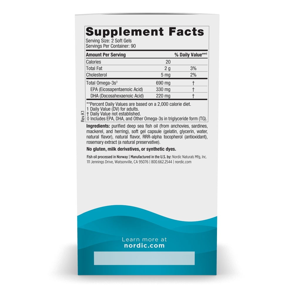 Nordic Naturals Omega-3 Softgels, Lemon, 690 mg, Fish Oil, 180 Ct