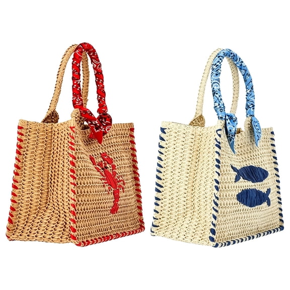 Women's Americana Cut Out Tote Bag,Blue Print Shoulder Tote Bag,Large Capacity Casual Handbag Beach Bag for Daily Use,Style Openwork Tote