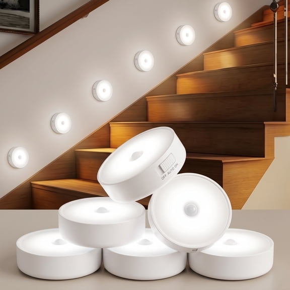 sycees 6 pack rechargeable motion sensor led night light, magnetic stick-on wall step light for stairs, bedroom, cabinet