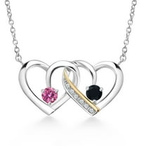 925 Silver and 10K Yellow Gold Pink Moissanite and Black Onyx and White Lab Grown Diamond Interlocking Heart Pendant Necklace for Women (0.48 Cttw, Round 4MM, Gemstone Birthstone, with 18 inch Chain)