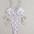 thumbnail image 5 of Hvot&aat Women Sexy Cut Out Smocked Bandeau Bikini Set Tie Side Triangle Trunks Cute Cherry Print Bathing Suit, 5 of 7