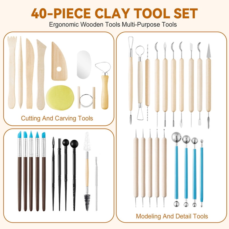 Clay Tools 40PCS Pottery Tools Clay Sculpting Tools Polymer Clay Tools Kit Ceramic Tools for DIY Handcraft Modeling Clay Carving Tools Set