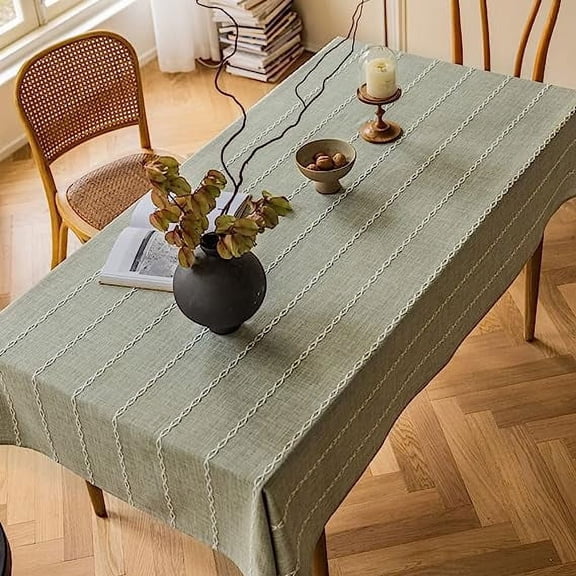 Xiao Hua Linen Tablecloth Sage Green Cotton Table Clothes for Rectangle Tables, Heavy Weight Washable Farmhouse Soft Boho Tablecloth for Kitchen Dinning Party (Sage Green, 53 x 86 Inch)