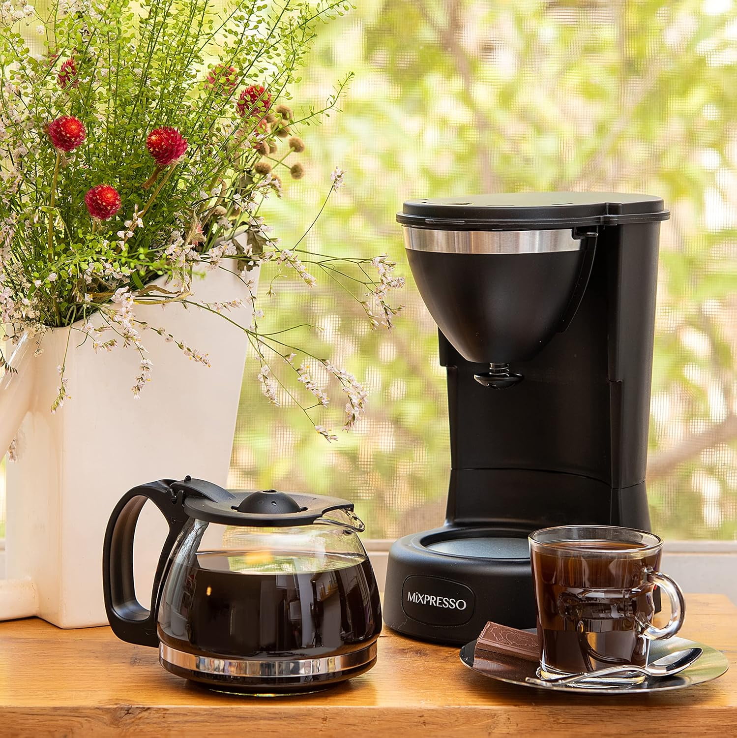 Mixpresso Compact 5-Cup Black Drip Coffee Maker, Small Coffee Maker 25 oz