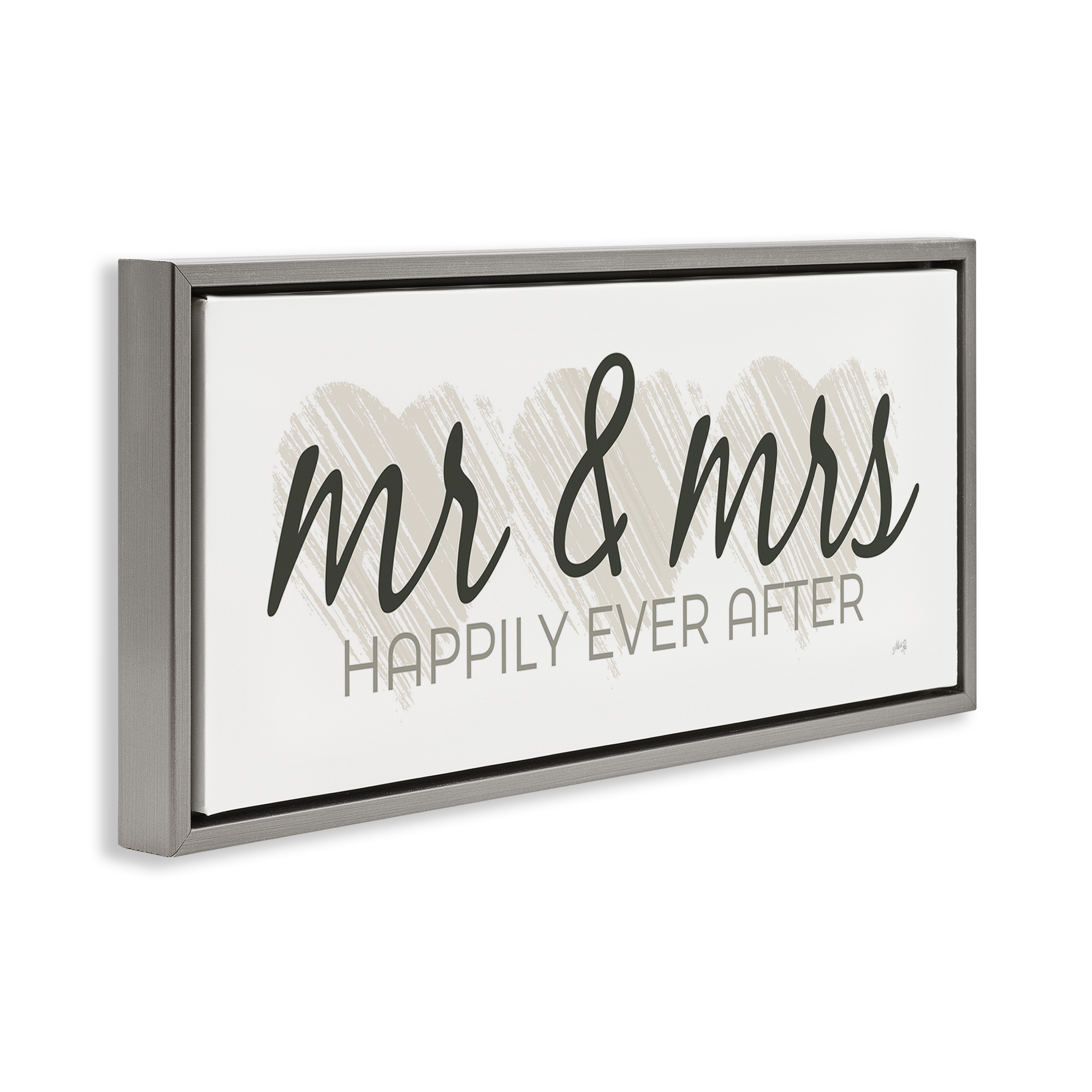 Stupell Industries Romantic Mr & Mrs Typography Painting Gray Floater Framed Art Print Wall Art, 25 x 11