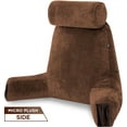 thumbnail image 5 of Husband Pillow Medium Aspen Edition Saddle Brown, Sit Up Reading & Bed Rest with Arms, Ultra-Comfy, Detach Neck Roll - Premium Shredded Memory Foam Backrest, Reverses to Micro: Suede or Plush, 5 of 9