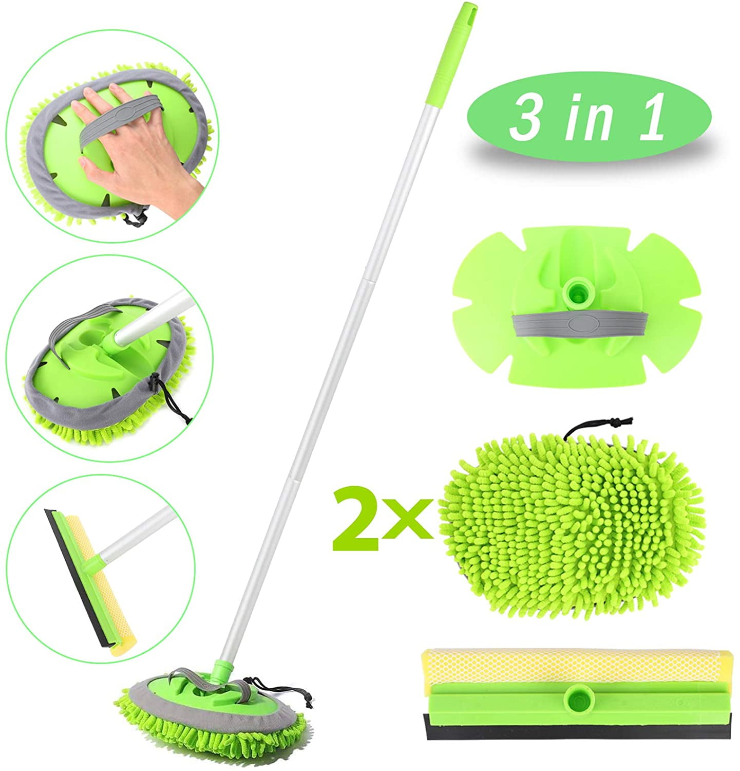 Car Wash Brush with Long Handle, Car Wash Mop with 45" Aluminum Alloy