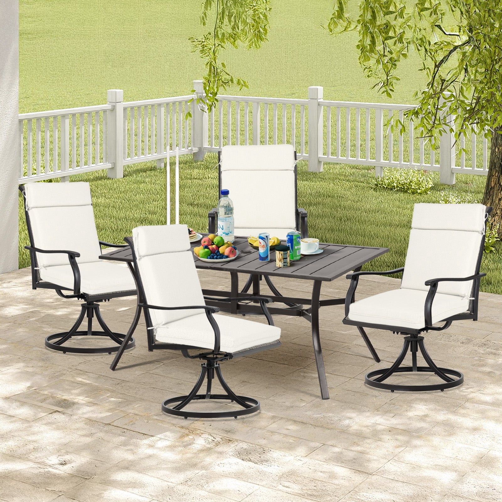 Aoodor High-Back Outdoor Dining Chair Cushion Set, Fade-Resistant Polyester Fabric, Water-Repellent TPU Coating, 37x20x2.8 Inches (Set of 2)