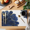thumbnail image 2 of Navy Blue Gold Placemats Set of 8, Abstract Line Art Troditional Ink Painting Placemats for Dining Table, Place Mats for Kitchen Tabletop, Waterproof Wipeable Dining Table Mats Set, 2 of 9