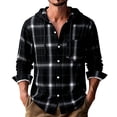thumbnail image 6 of Breezora Men's Long Sleeve Shirt Plaid Flannel Casual Button Down Hooded Jacket Outdoor Hiking Camping Utility Shacket with Pockets L Size Black, 6 of 6