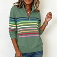 thumbnail image 5 of Tqcoqu Half-Zip Collar Fashionable Rainbow Striped Sweatshirt, Women V Neck Long Sleeve for Fall & Winter, 5 of 6