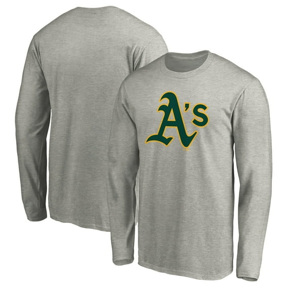 Men's Fanatics Branded Heather Gray Oakland Athletics Official Team Logo Long Sleeve T-Shirt