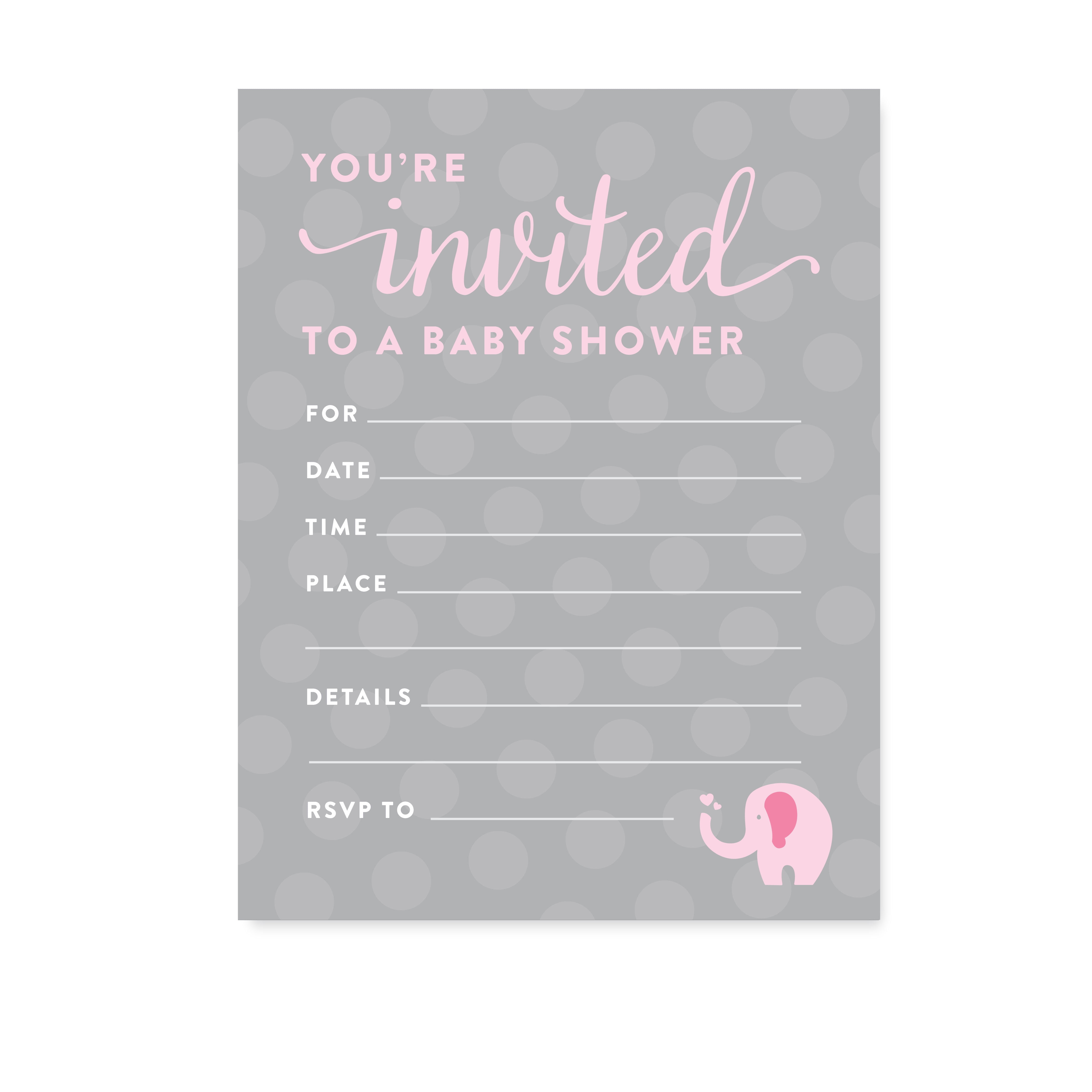 girl elephant baby shower party blank invitations, 20ct - walmart
