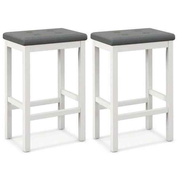 Topbuy Upholstered Bar Stools Set of 2 Counter Height Stools with Button-tufted PVC Leather Seat & Sturdy Footrests Gray & White