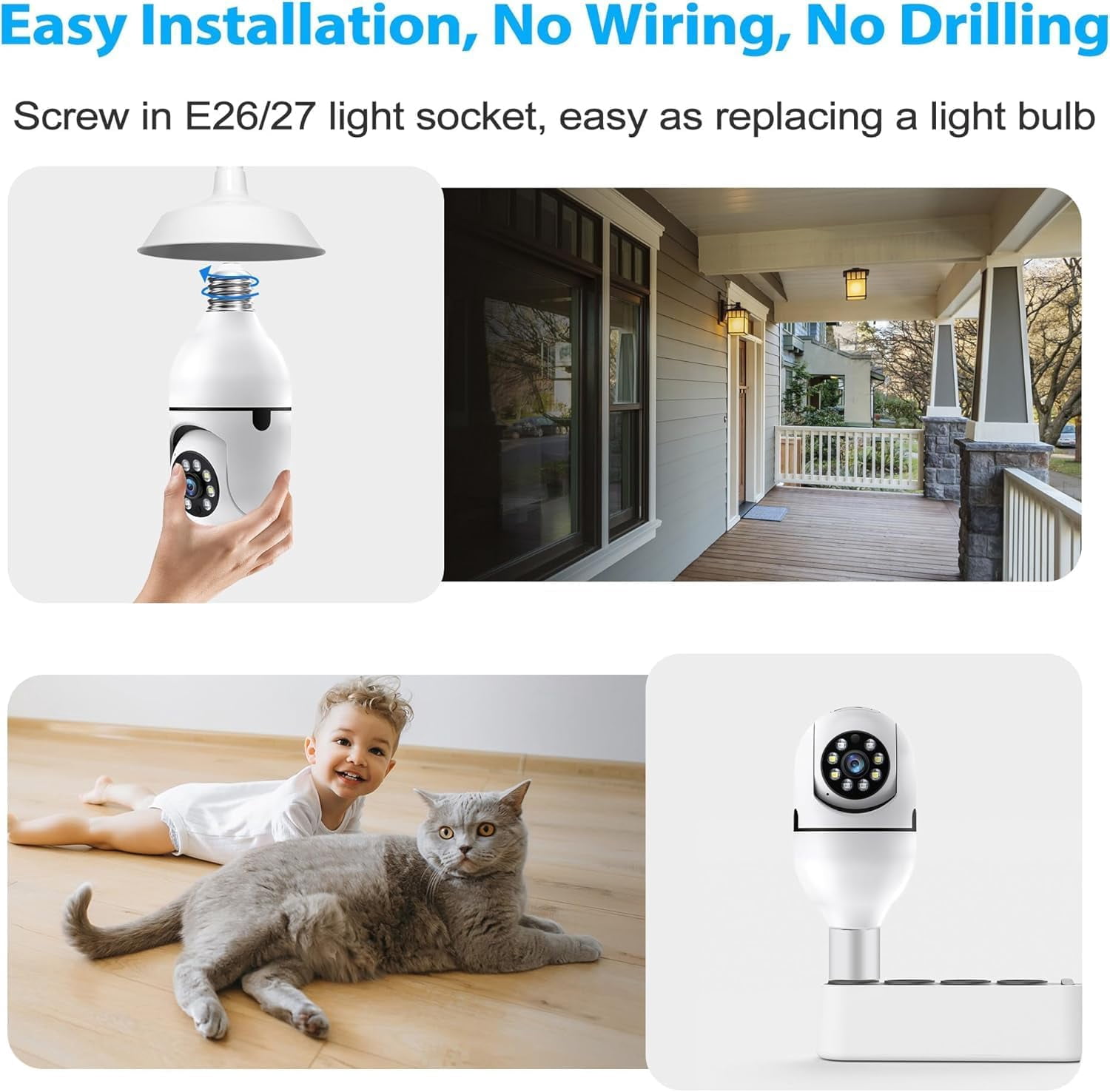 4 Pack 5G&2.4G Light Bulb Security Camera, E27 360° Wireless WiFi Camera, 1080P Home Surveillance with Night Vision, Motion Alert, Two-Way Audio