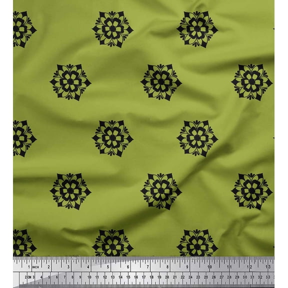 Soimoi Green Rayon Fabric Artistic Floral Print Sewing Fabric Yard 42 Inch Wide