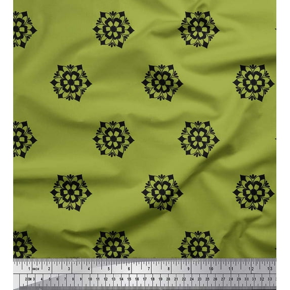 Soimoi Green Modal Satin Fabric Artistic Floral Print Fabric by the Yard 42 Inch Wide