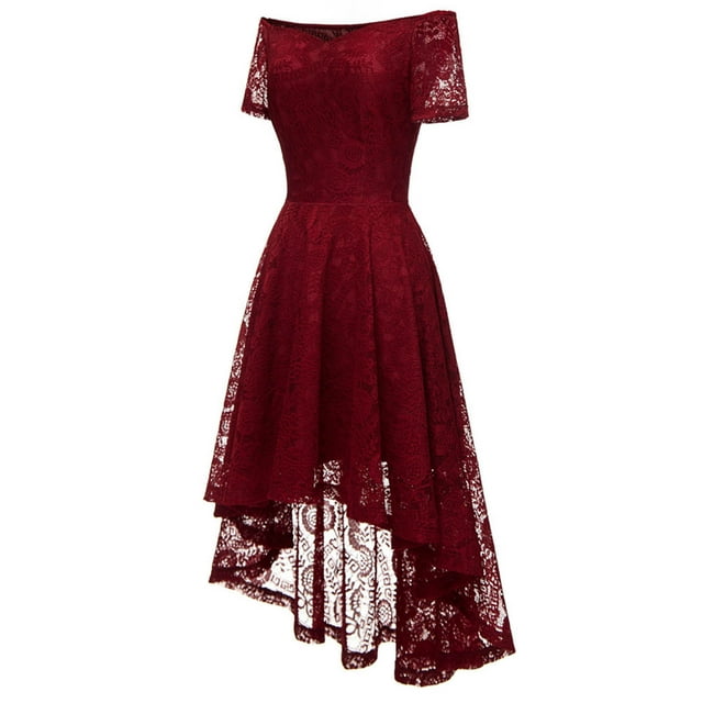 Mrat Robe à Manches Courtes Épaules Dénudées Robe de Soirée Cocktail Robe Dames Vintage Princesse Dentelle Florale Cocktail Épaules Dénudées Robe de Fête Mariage Robes d'Été Décontractées