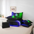 thumbnail image 6 of Feelyou Neon Glowing Lightning Bedding Comforter Set 7 Pieces, Blue Green Stripes Abstract Full Bedding Set, Teens Kids Boys Girls Reversible Fitted Sheet Flat Sheet, Ultra Soft Bedroom Decor, 6 of 8