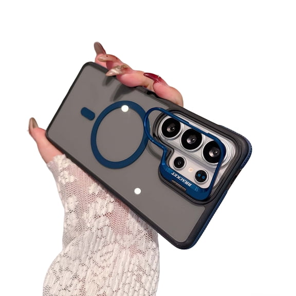 Allytechgroup Magnetic Case for Samsung Galaxy S24 Ultra 6.8" 2024, Camera Lens Kickstand Transparent Back Cover for Women Men, Blue