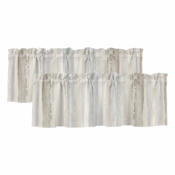 Gradient Abstract Valances for Window 2 Pack, Beige White Gray Striped Simple Rod Pocket Curtains Valances Light Filtering Short Curtains for Kitchen Bedroom Bathroom 42 x 12 Inch