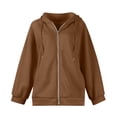 thumbnail image 5 of Zip Up Hoodie Women Long Sleeve Plus Size Plain Hooded Sweatshirts Fall Winter Trendy Casual Jacket with Pockets Shirts(Brown,M), 5 of 6