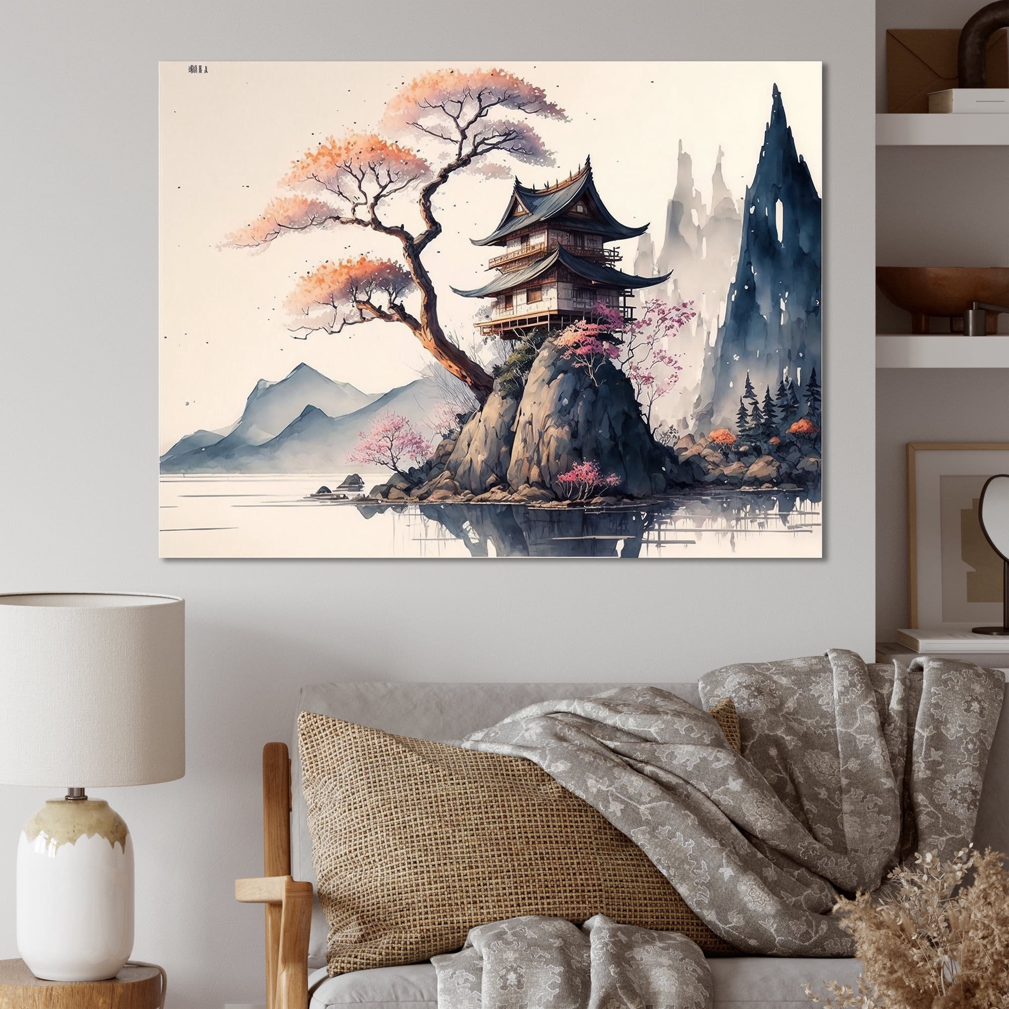 Designart Watercolor Japenese Landscape II Canvas Wall Art